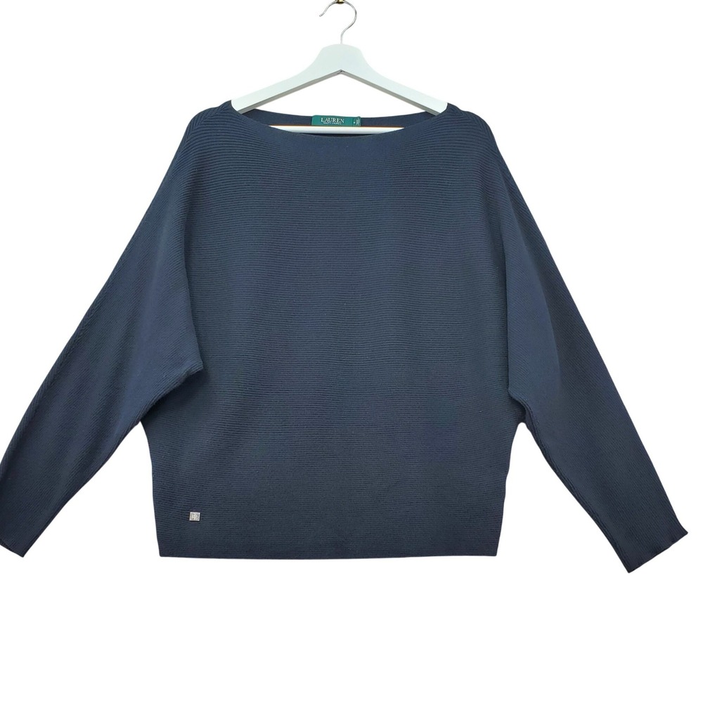 Lauren Ralph Lauren Sweater Womens M Black Boat Neck Dolman Sleeve Old Money